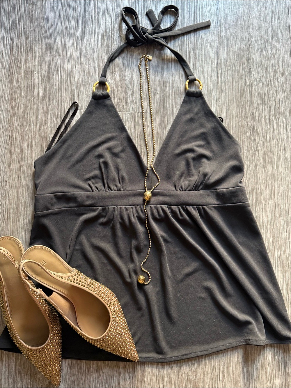 New York & Company Brown tortoise shell halter top blouse